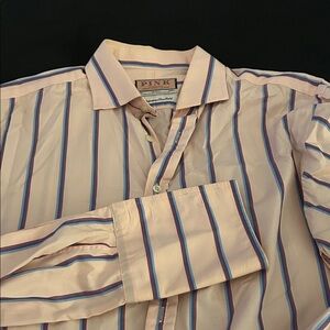 Thomas Pink Peach Striped Dress Shirt